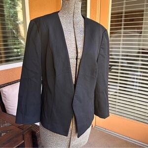 EXPRESS Stretch Collarless Women's 12 Short Black Blazer 3/4 Sleeves Classic